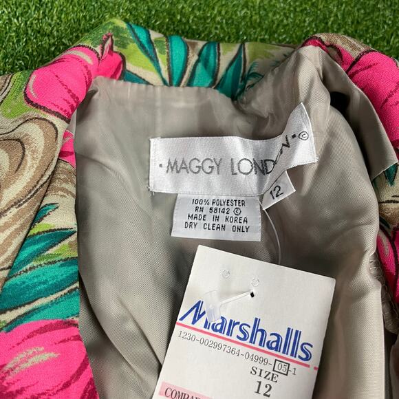 Maggy London Teal Pink Floral Short Sleeve Button Front Shirt Dress Sz 12 - Picture 2 of 5